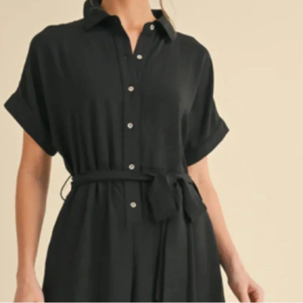 NWT Michael Kors Black Jumpsuit belted button front cuffed short sleeve XL $155